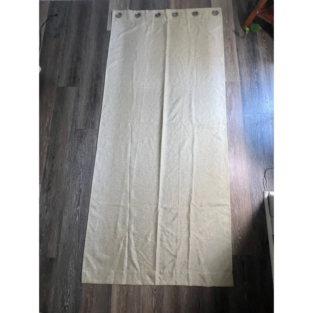 Set of 5 Curtain Panels Home 38x82 Beige Linen Textured Grommet Blackout Lining